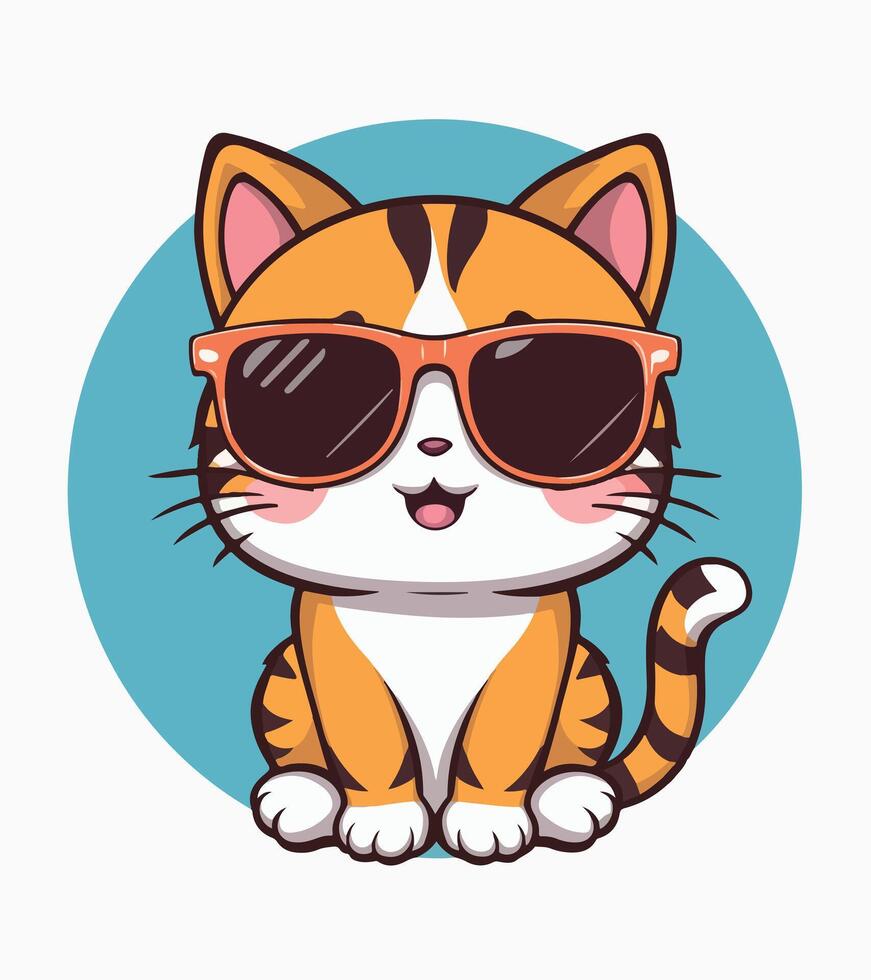 a cartoon cat wearing sunglasses and a blue background with a cartoon image of a cat wearing sunglasses. vector
