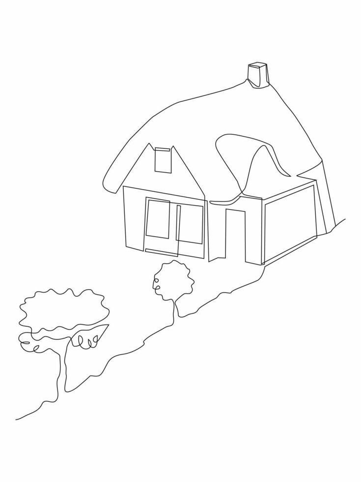 Continuous line art of House Cartoon. vector