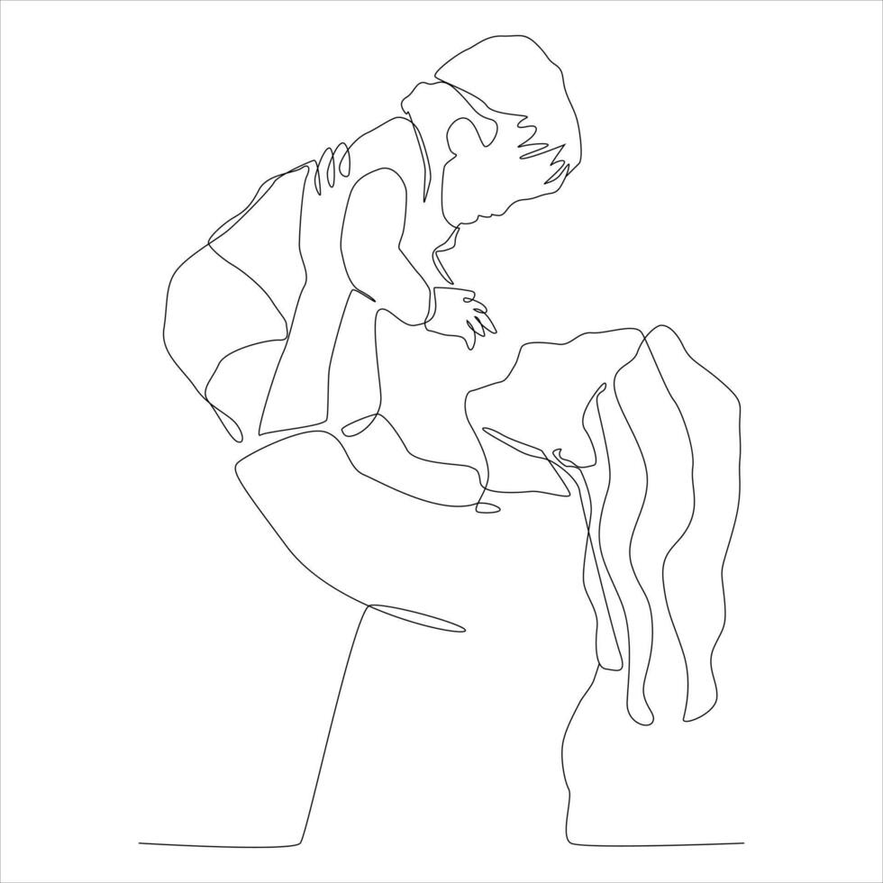 Continuous line art drawing of Mother and baby, mother throws baby up line art. vector