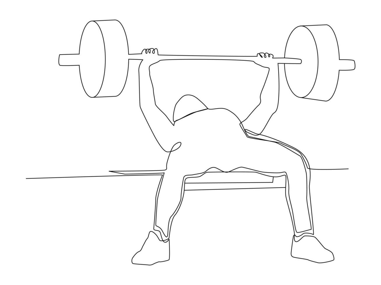 Continuous line drawing of a man lifting a heavy-weight barbell. vector