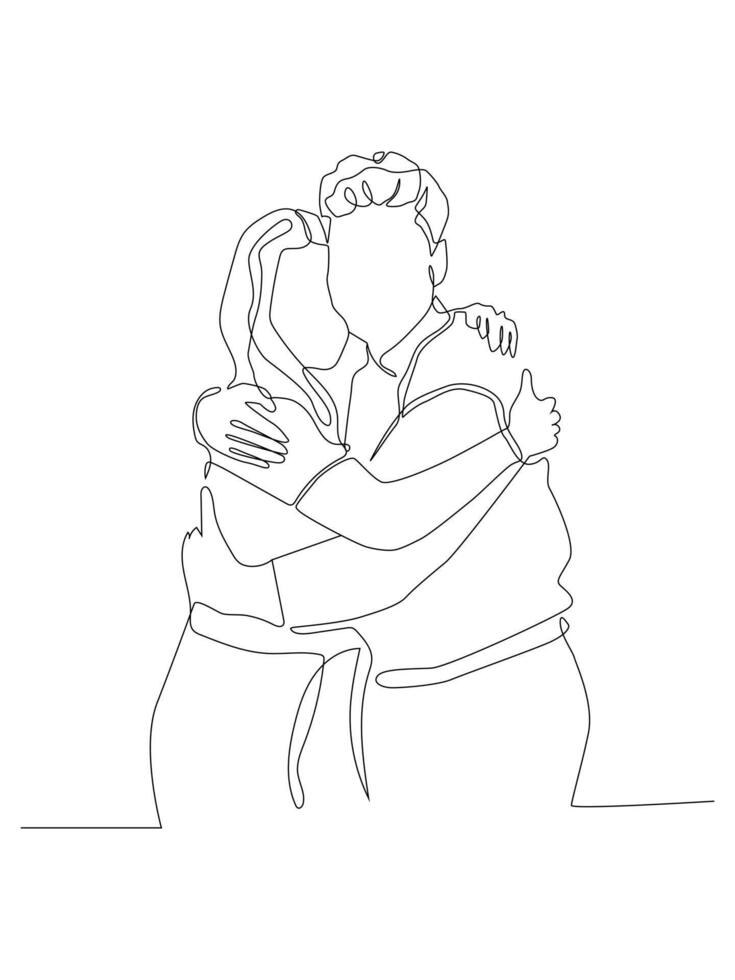 Continuous Line art of Young Couple. vector