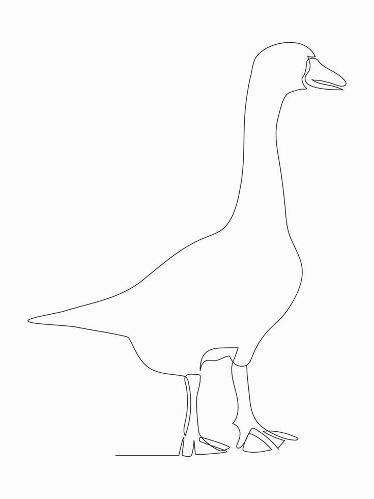 one line art of goose duck animal. vector
