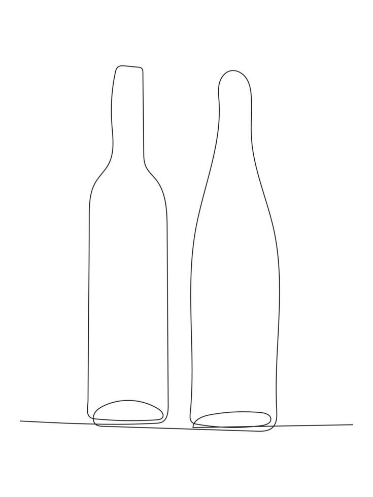 Continuous one line drawing of Wine bottle, Alcoholic drinks collection. vector