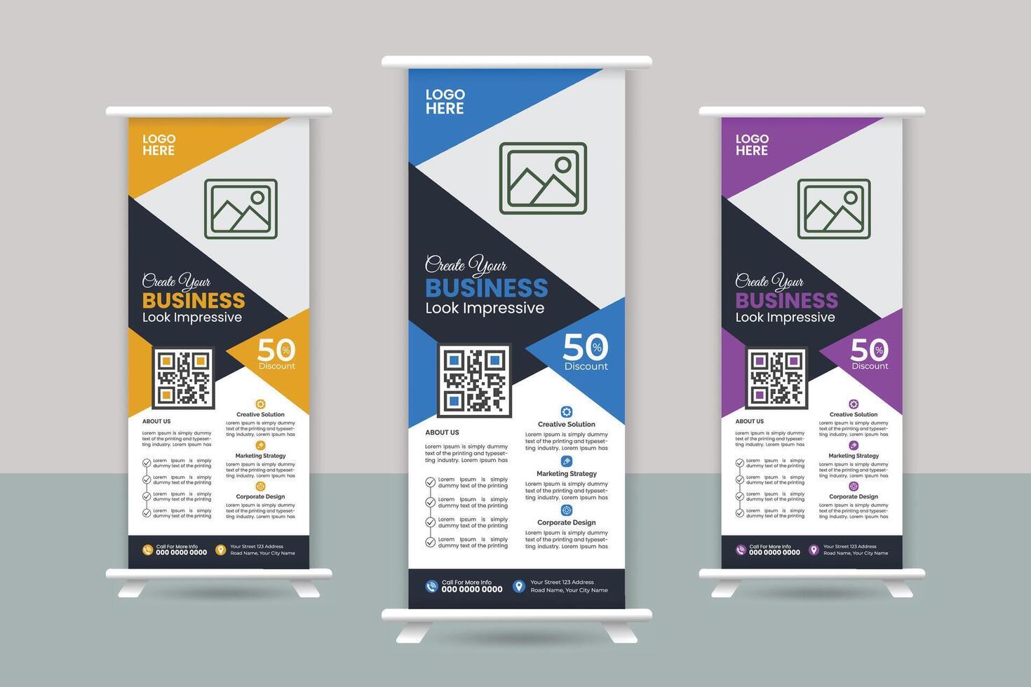 Business Roll up banner vertical template design, vector