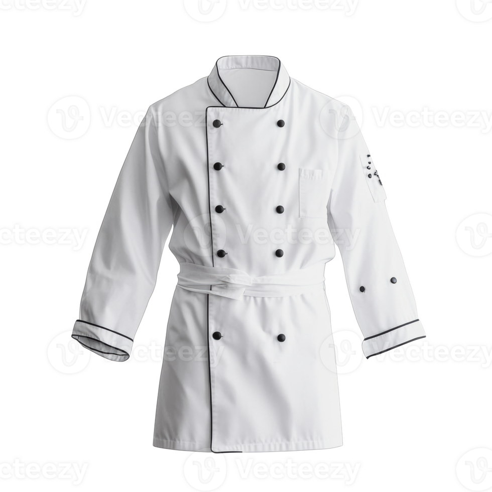 Chef's white coat with black trim displayed against a plain background png