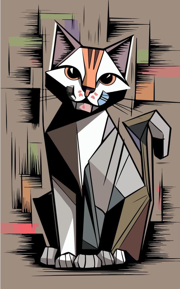 a drawing of a cat that has a face on it vector