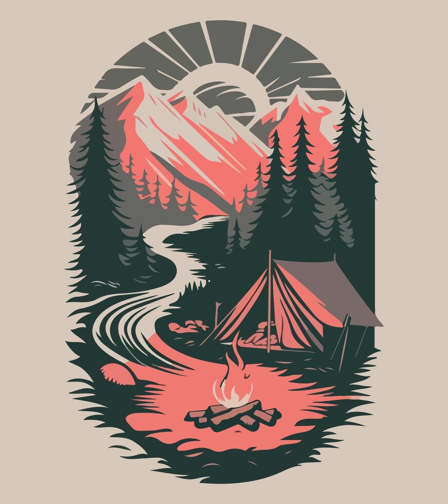 bonfire camp t-shirt design vector