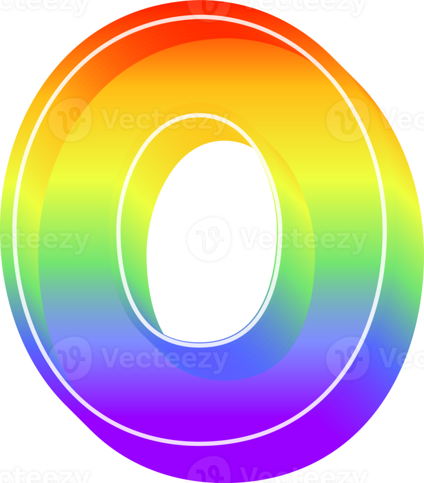 Number 0, Rainbow 3D Gradient Lettering png