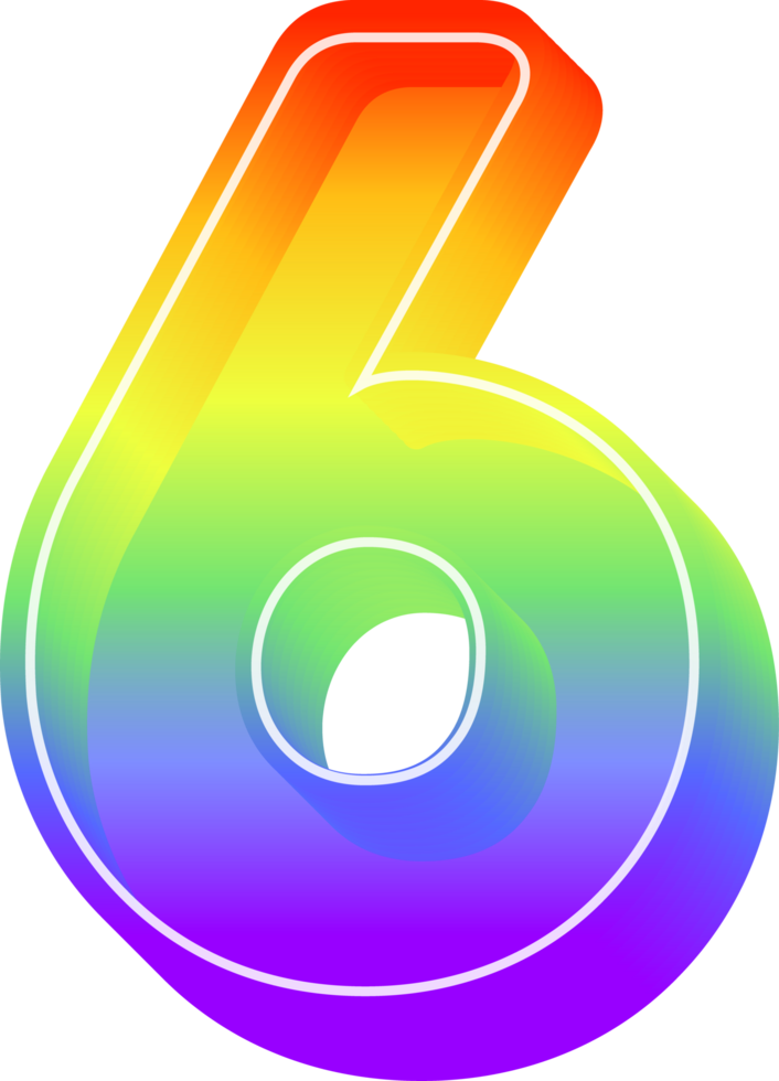 Number 6, Rainbow 3D Gradient Lettering png