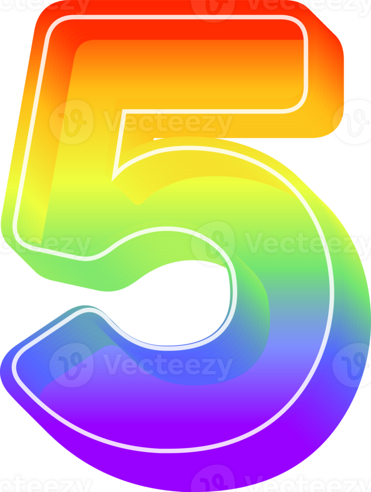 Number 5, Rainbow 3D Gradient Lettering png