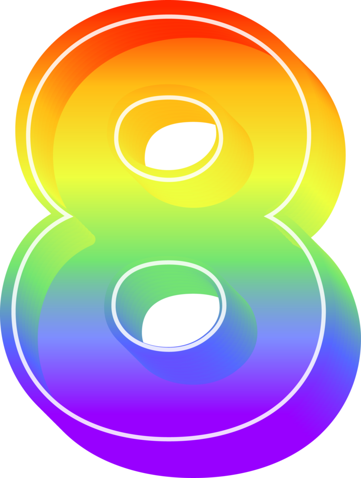 Number 8, Rainbow 3D Gradient Lettering png
