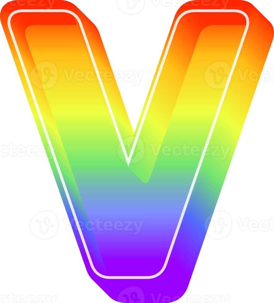 Letter V, Rainbow 3D Gradient Lettering png
