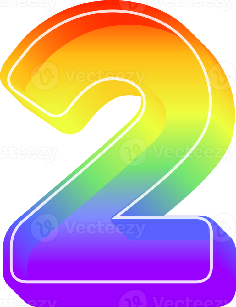 Number 2, Rainbow 3D Gradient Lettering png