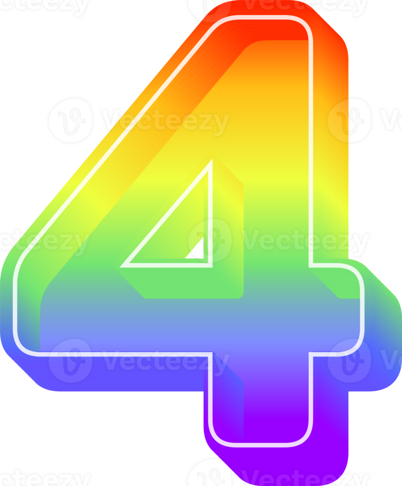 Number 4, Rainbow 3D Gradient Lettering png