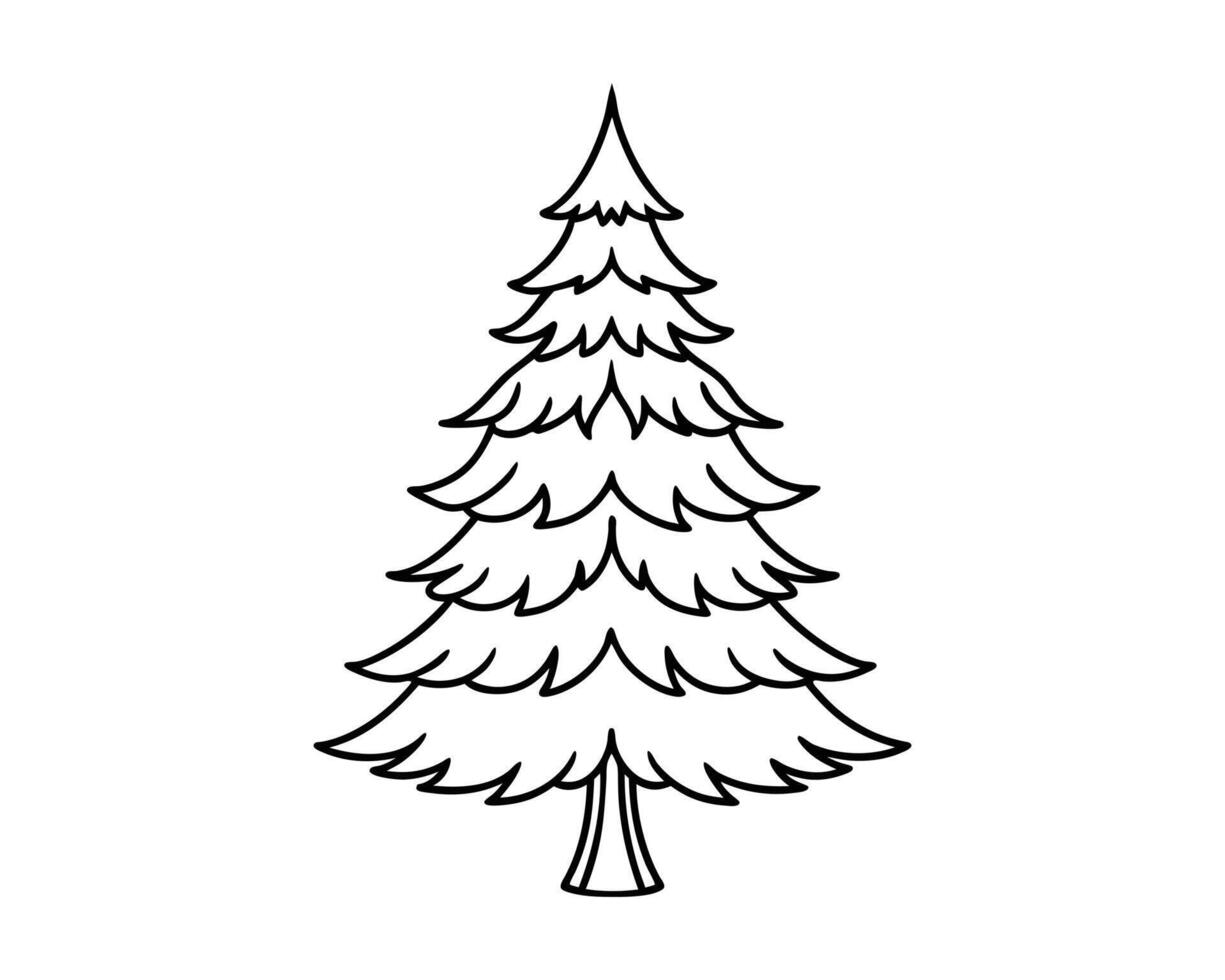 pine tree line art white background vector