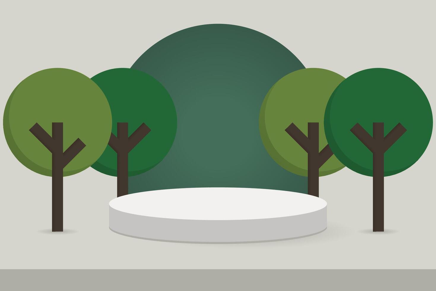White Cylinder Podium on the green Floor with Trees for Background, Suitable for Premium Product Presentation Backdrop, Display, and Mock up. vector
