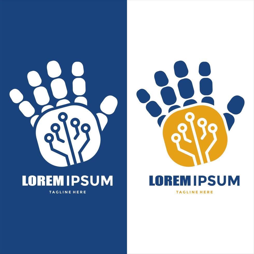 digital hand logo of technology and networking vector