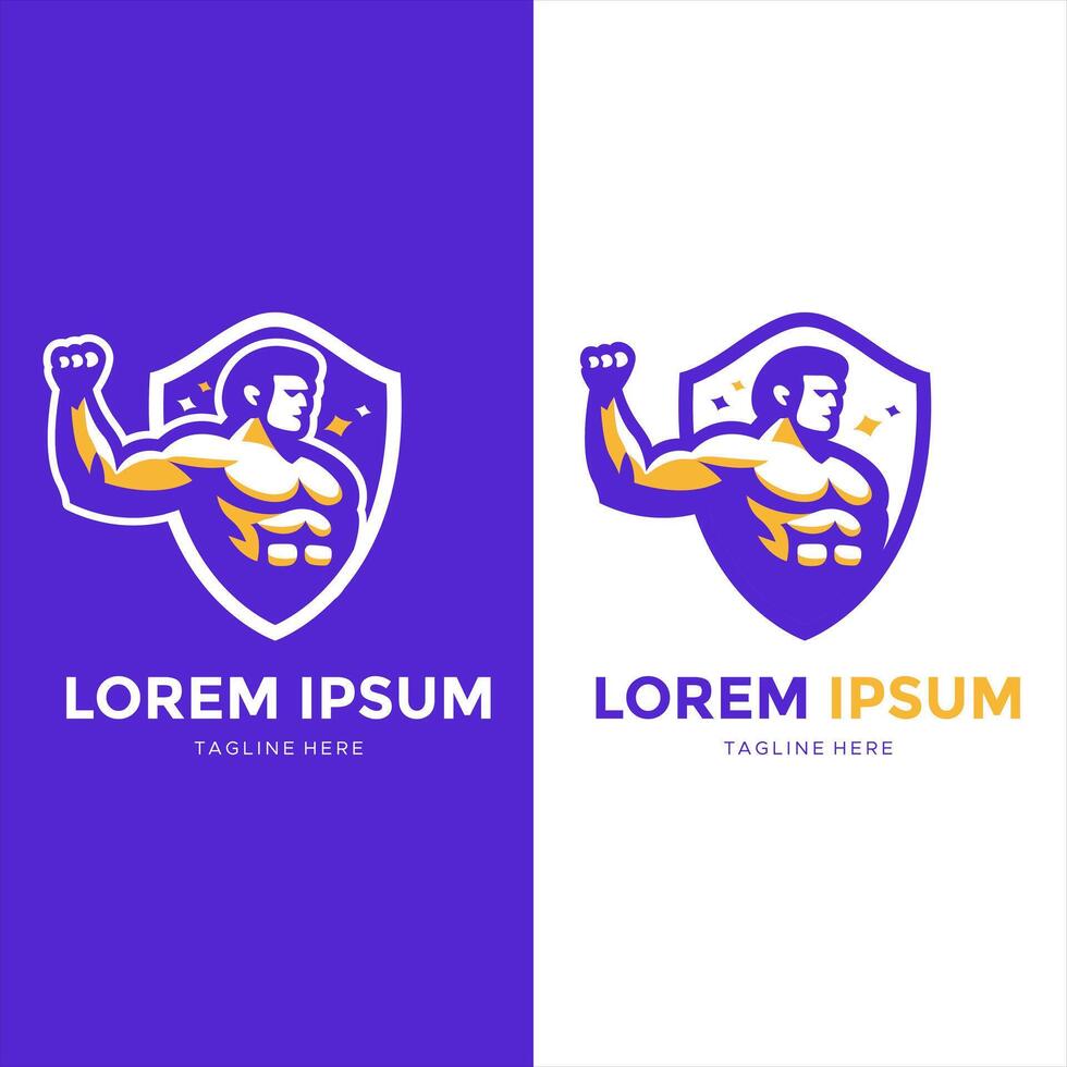 Fitness and body building logo with shield vector