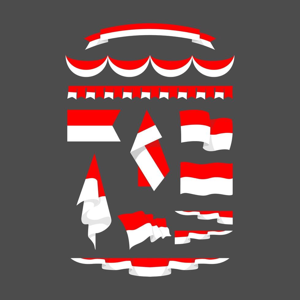 icon set indonesian flag red white vector