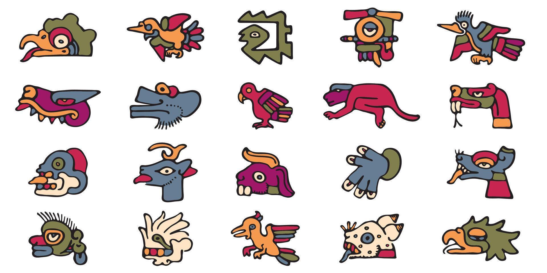 A set of tribal symbols. American style. Aztec animals style Mexican designs vector