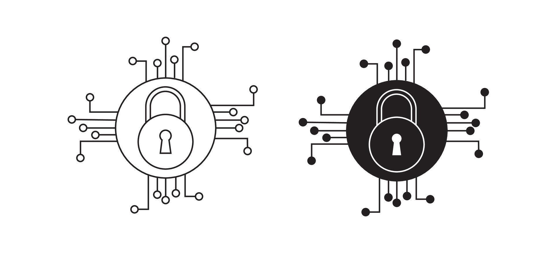 Cyber security icon, artificial intelligence keyhole icon , cyber security outline style illustration isolated on white background vector