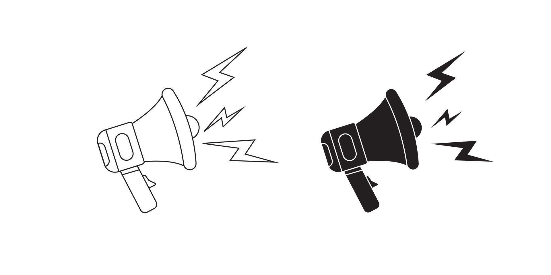 Megaphone icons set. Electric megaphone symbol with sound. Loudspeaker megaphone icon collection. Advertising concept vector