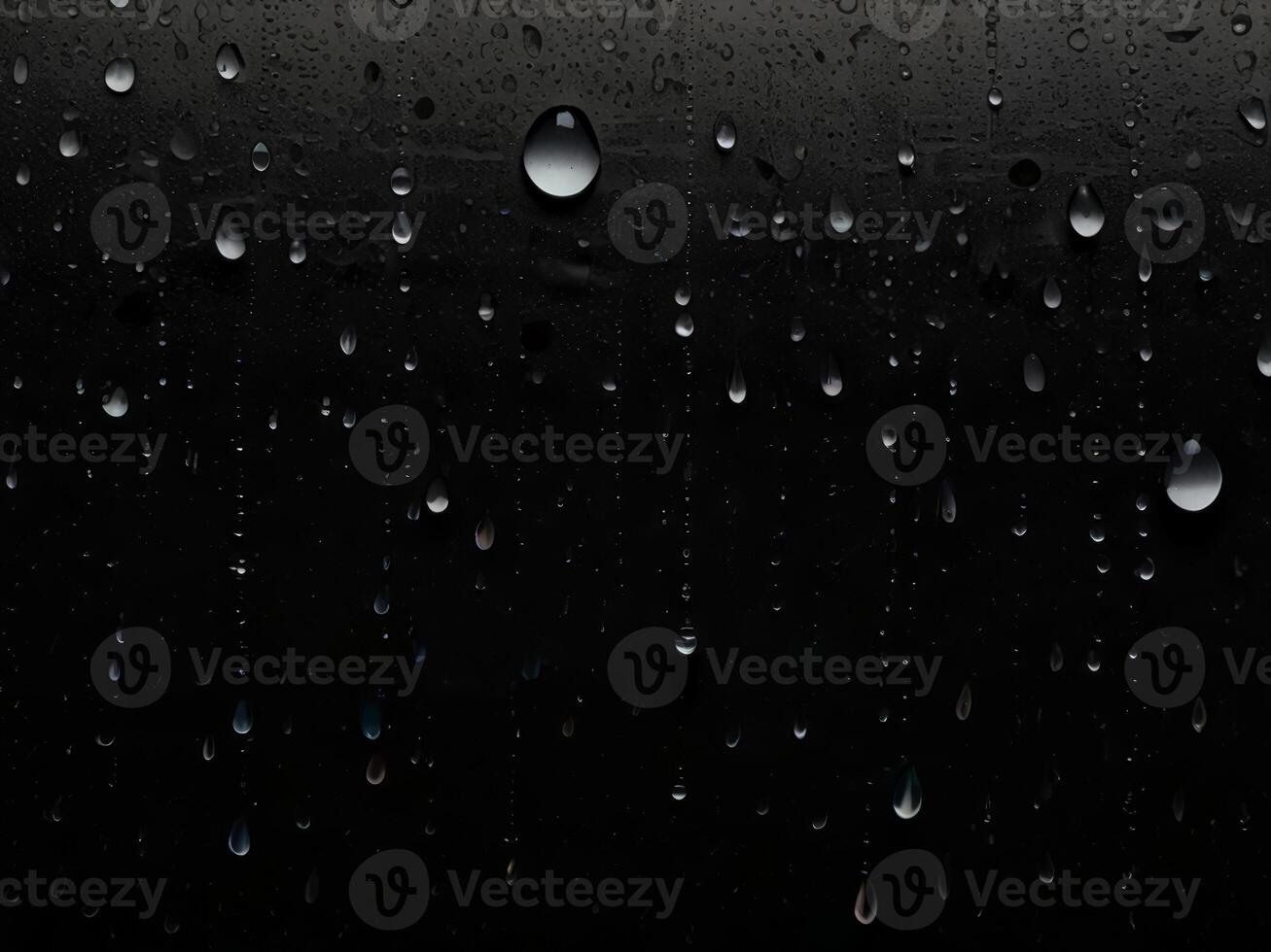 Raindrops on a Black Background with Subtle Light Reflections. Overlay photo