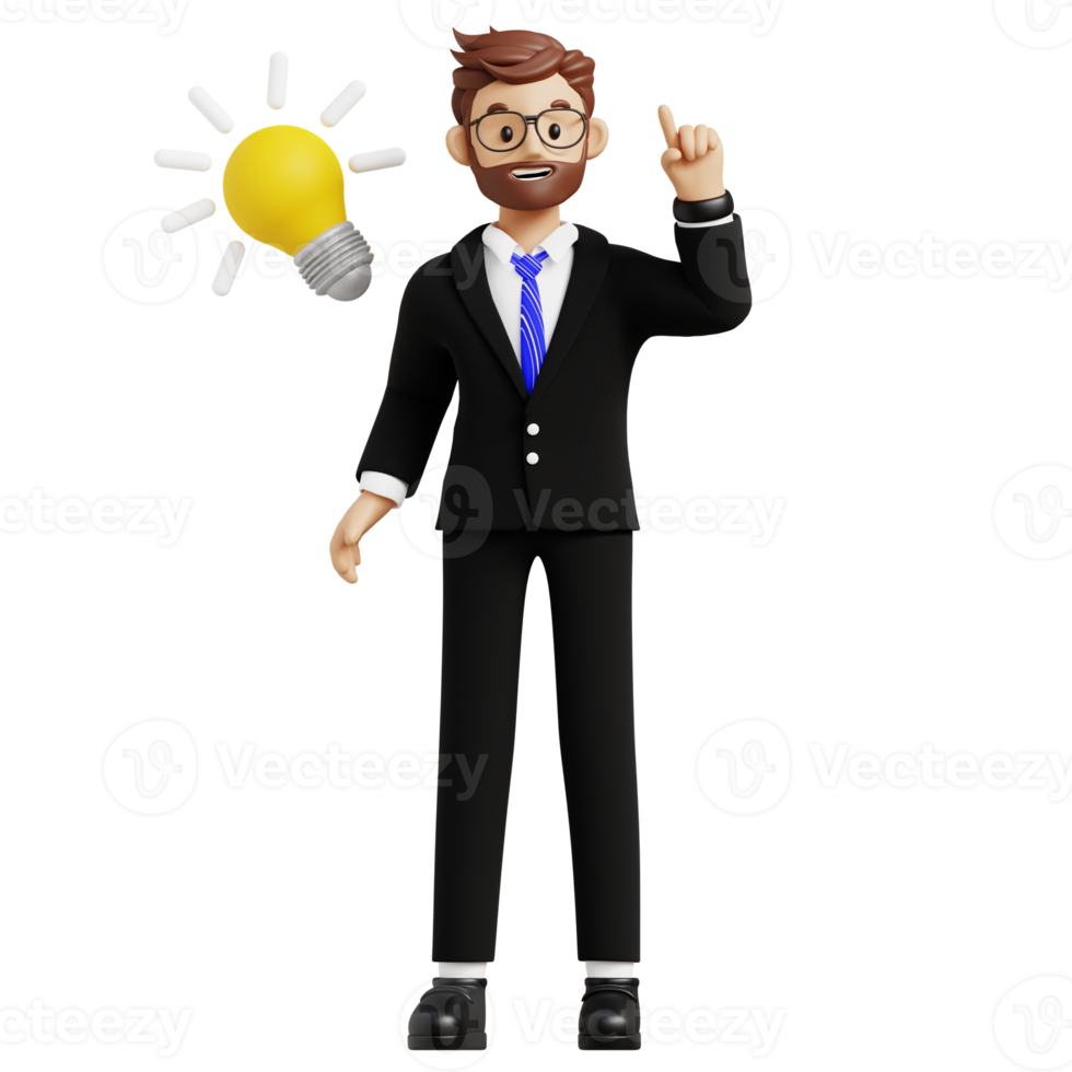 Business man with idea 3d character illustration for uiux, web, app, infographic, etc png