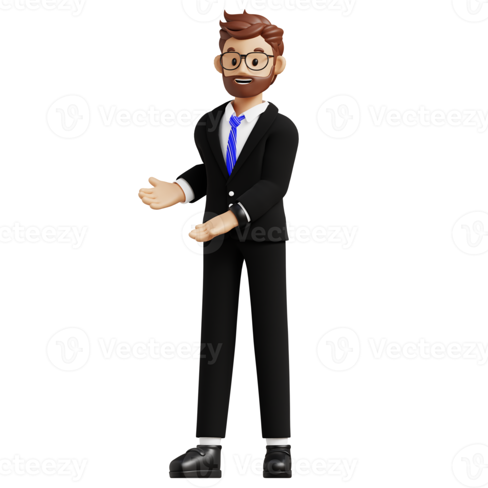 Business man pointing both hands 3d character illustration for uiux, web, app, infographic, etc png