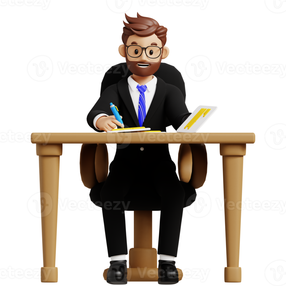 Businessman signing contract 3d character illustration for uiux, web, app, infographic, etc png