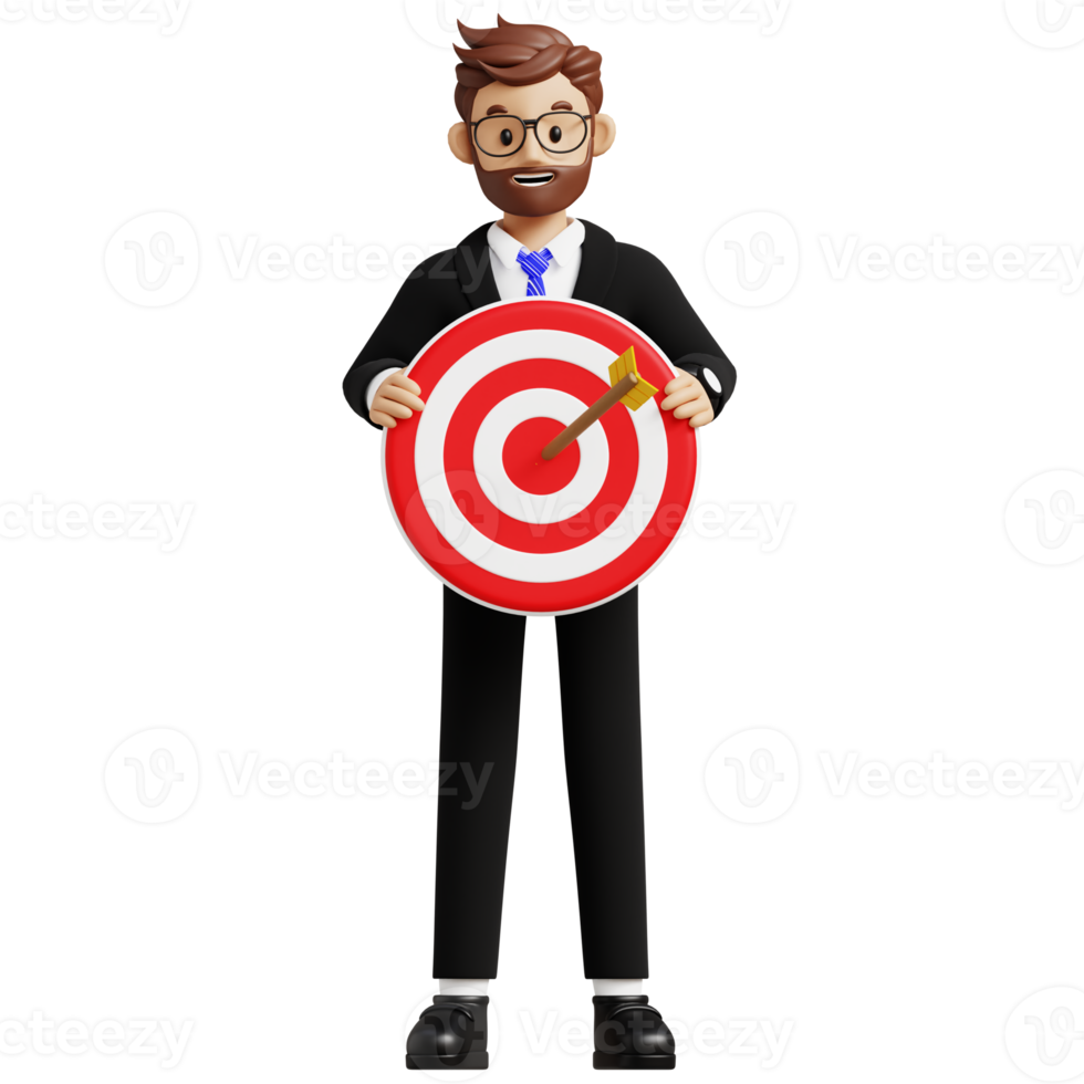Businessman with holding target board 3d character illustration for uiux, web, app, infographic, etc png