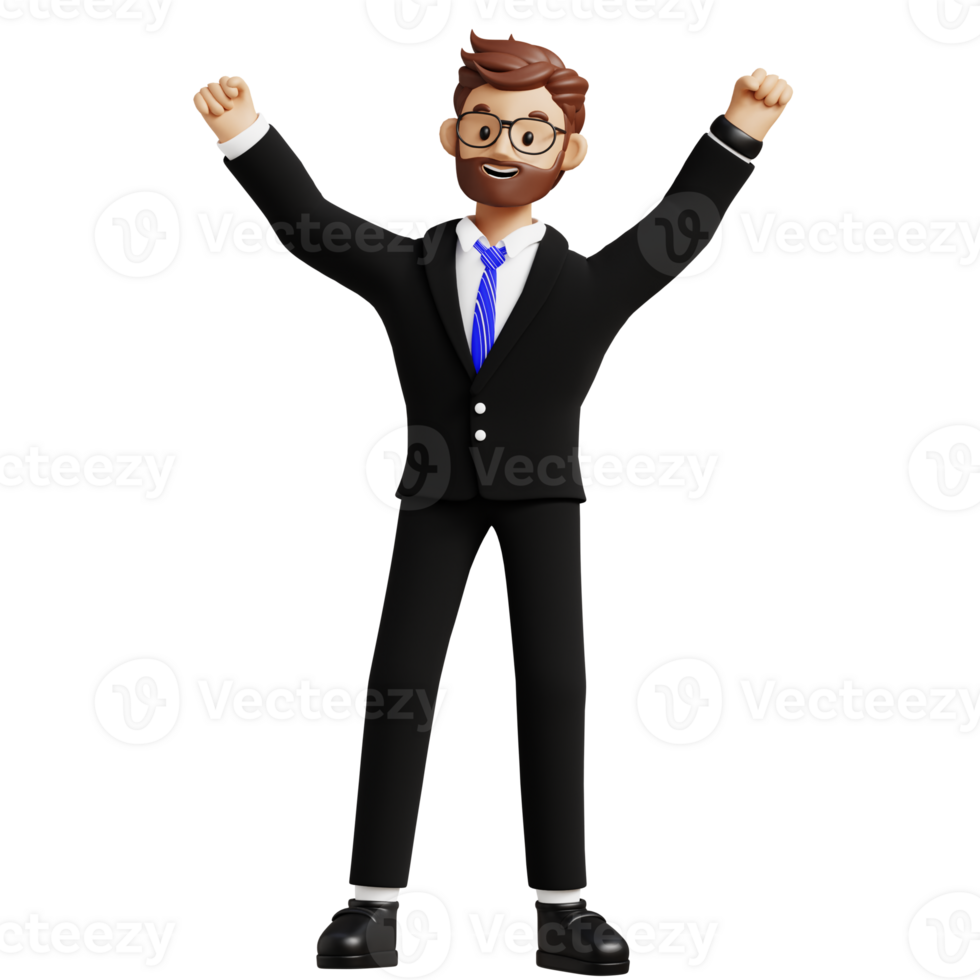 Businessman celebrating pose 3d character illustration for uiux, web, app, infographic, etc png