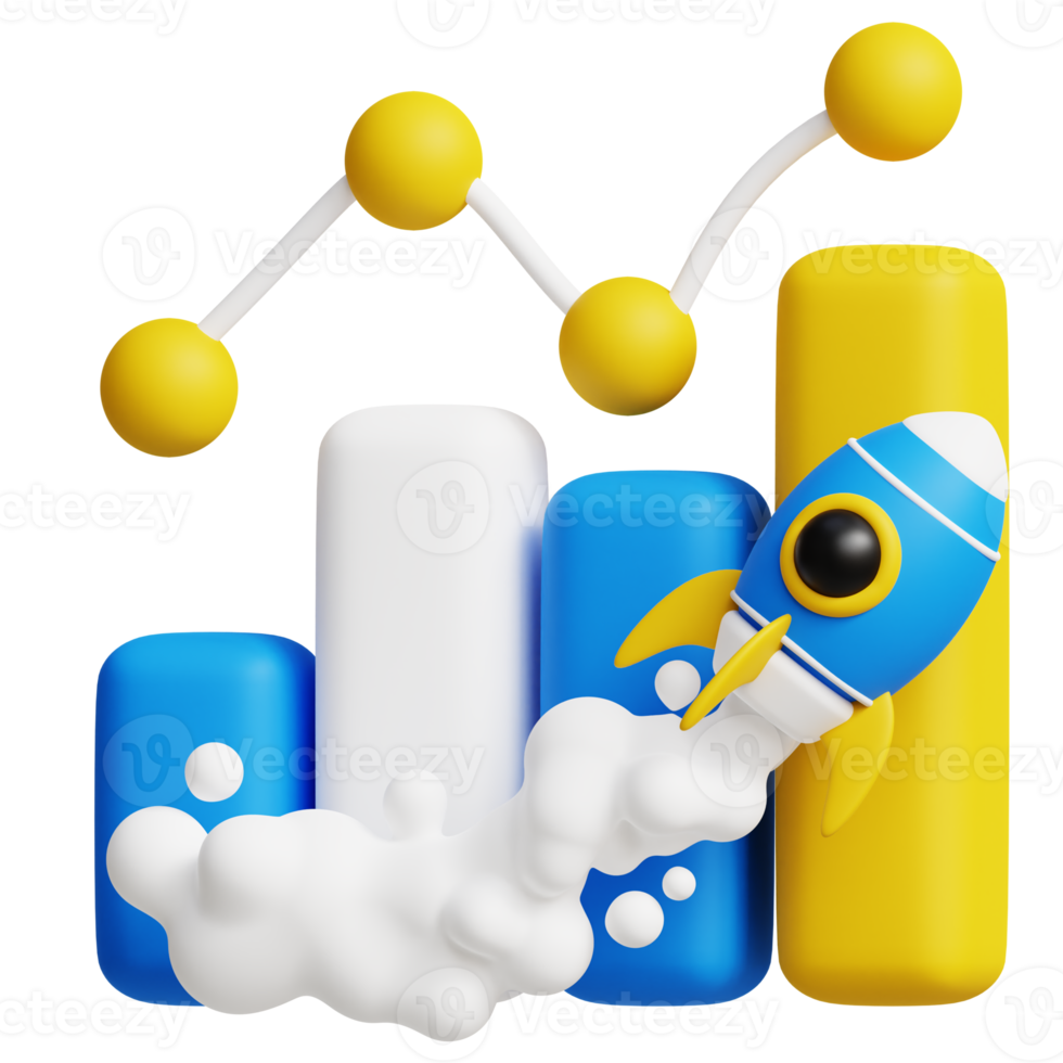Chart with rocket 3d business icon png