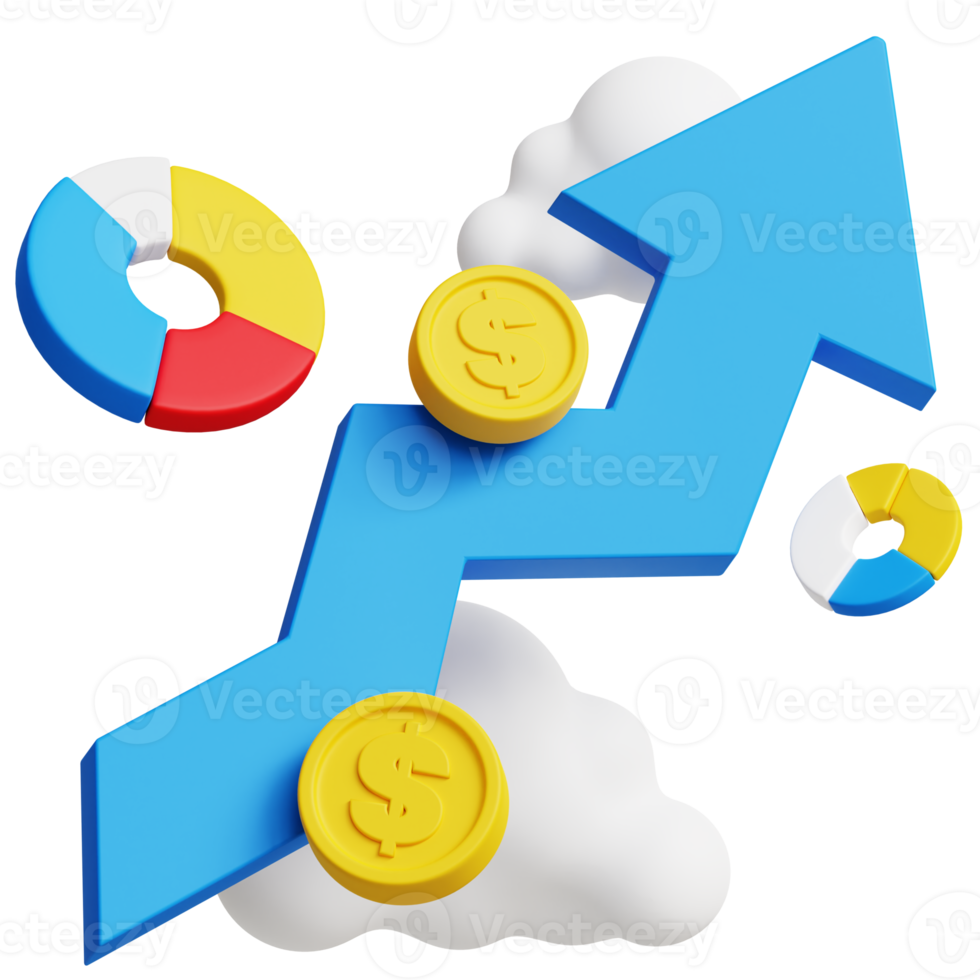 Bar chart profit arrow 3d business icon png