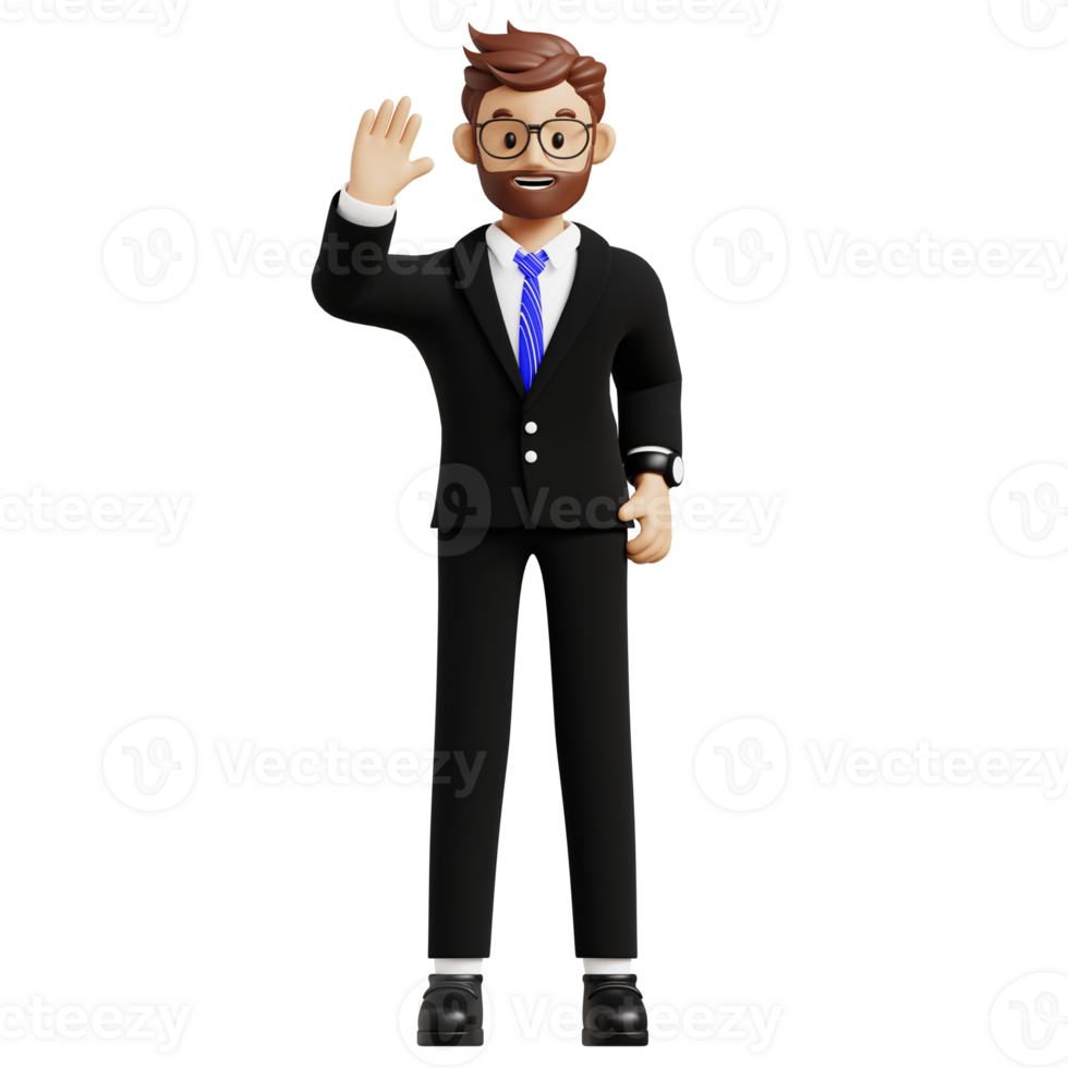 Business man waving hand 3d character illustration for uiux, web, app, infographic, etc png