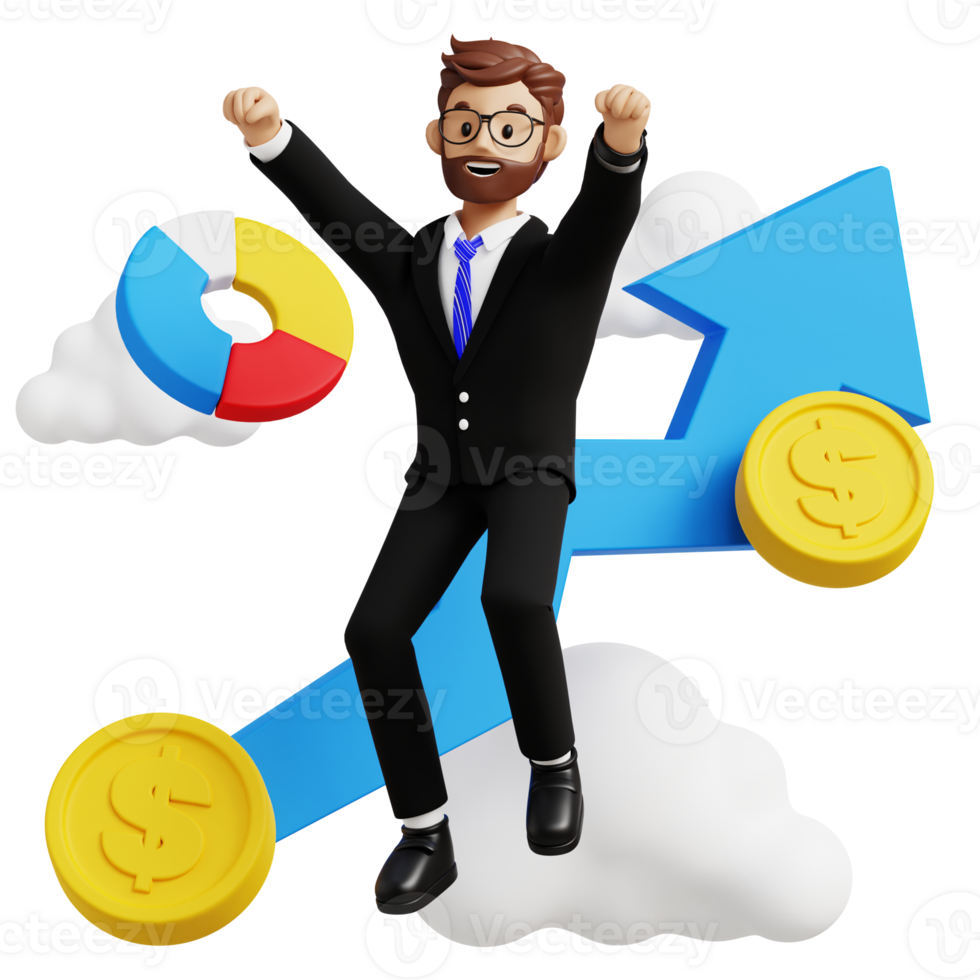 Business man profit growing 3d character illustration for uiux, web, app, infographic, etc png