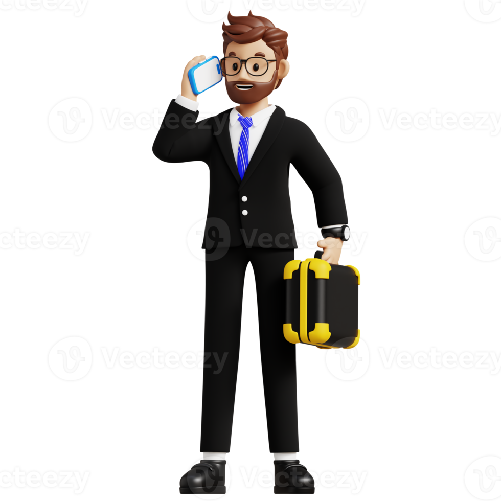 Business man talking on phone 3d character illustration for uiux, web, app, infographic, etc png