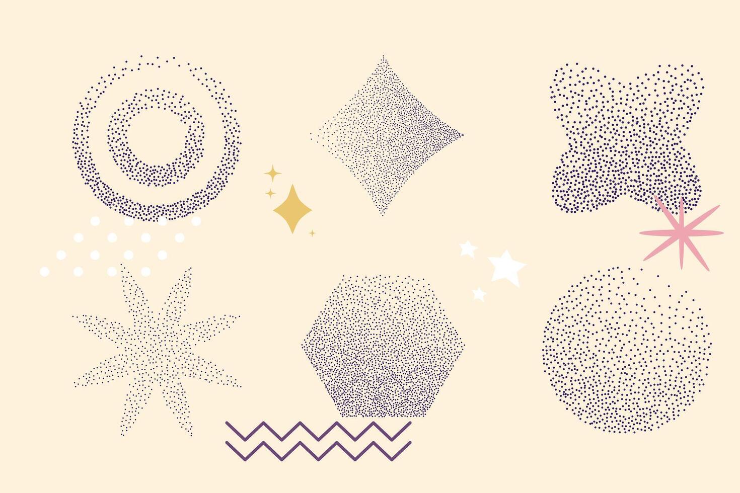 Grain dot stipple y2k abstract geometry shapes. Noise sand dust pointillism effect. Retro aesthetic 2000s style. stipple halftone dotwork vector