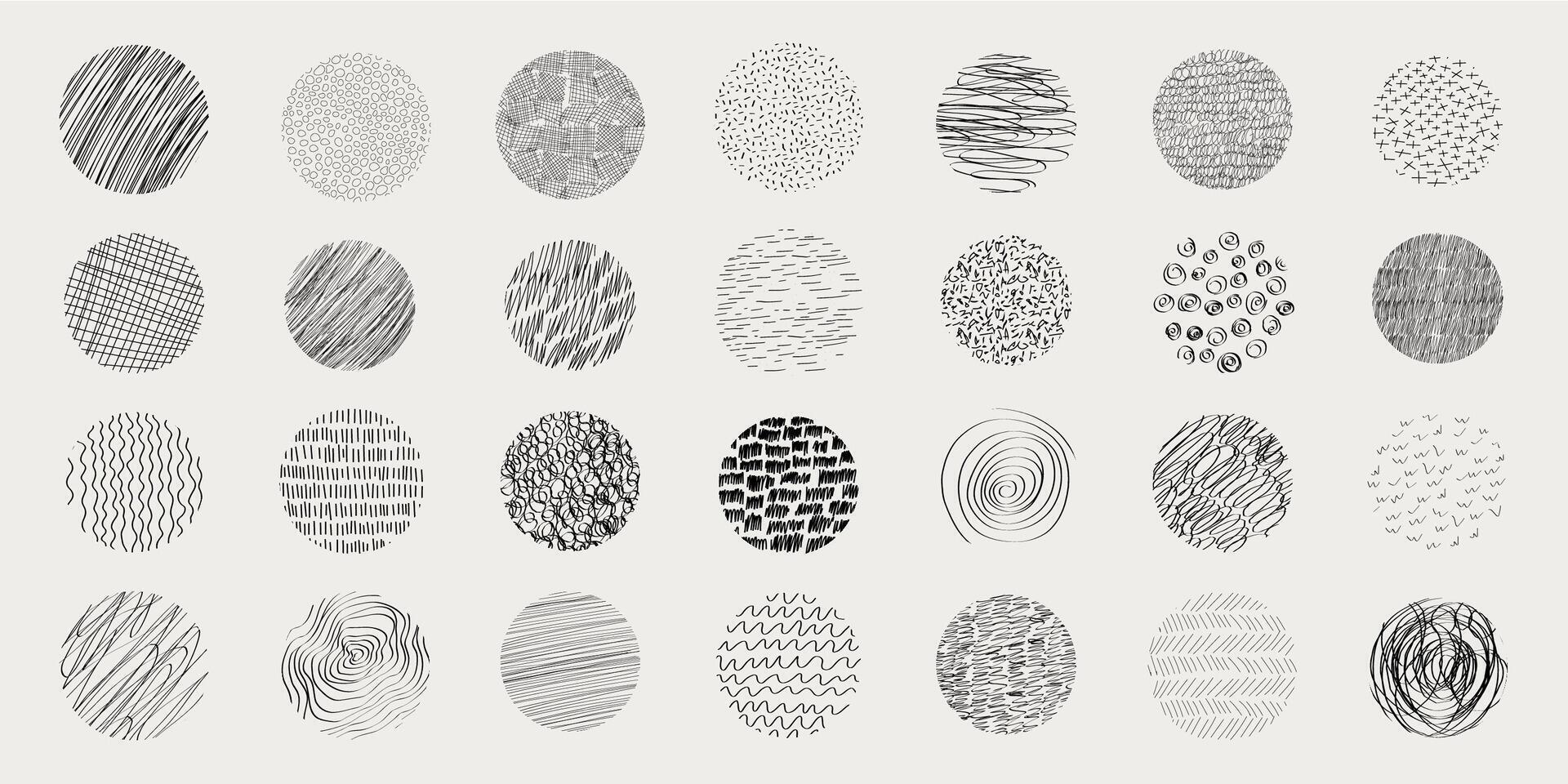 Textures set, collection hand drawn abstract monochrome brush marks. Doodle shapes spots, drops, curves and lines. Contemporary modern trendy vector
