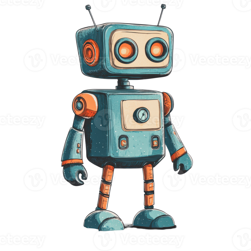 Retro robot character design with colorful details png