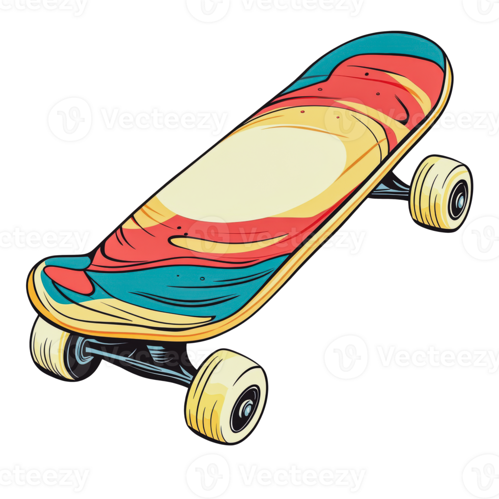 Colorful skateboard with abstract design png