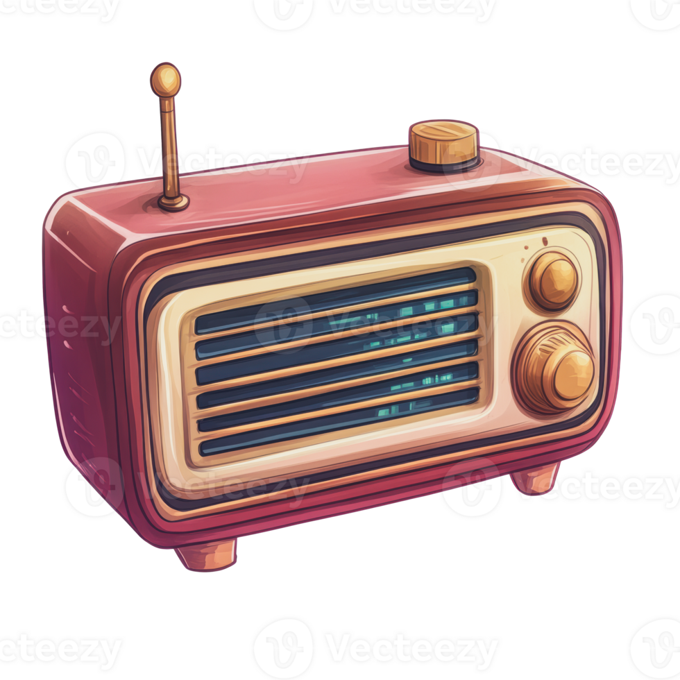 Retro radio in a cozy living room setting png