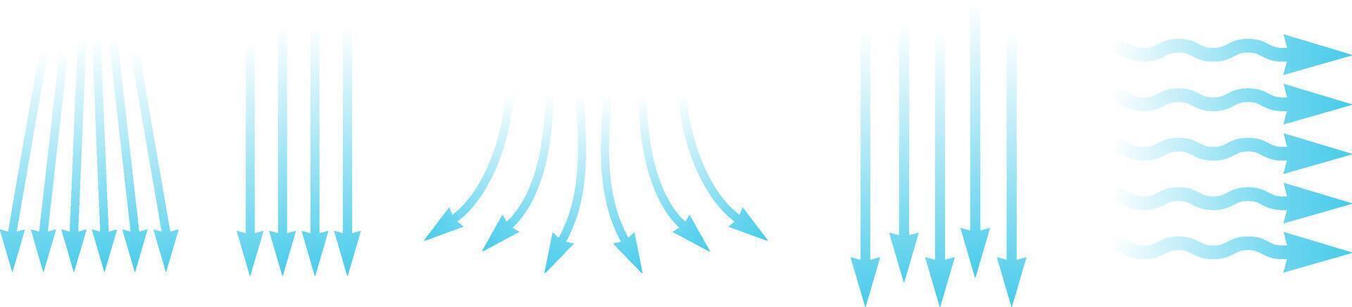 Air flow, blue arrows showing direction of air movement. vector