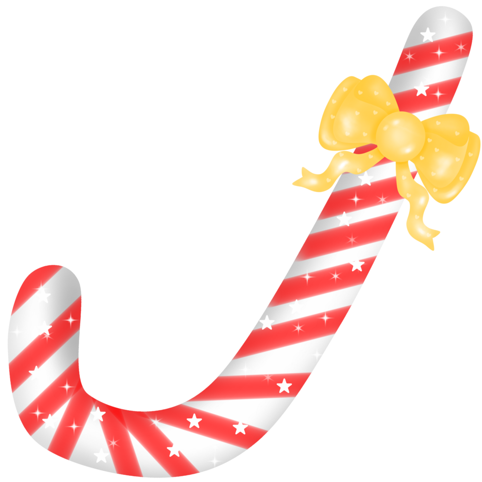 Christmas candy cane in red and white stripes with yellow bow png