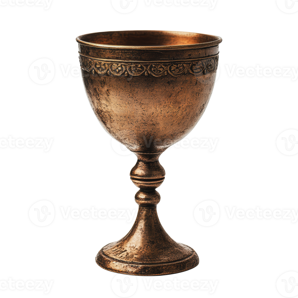 Antique bronze goblet with intricate design on the rim, showcasing vintage craftsmanship png
