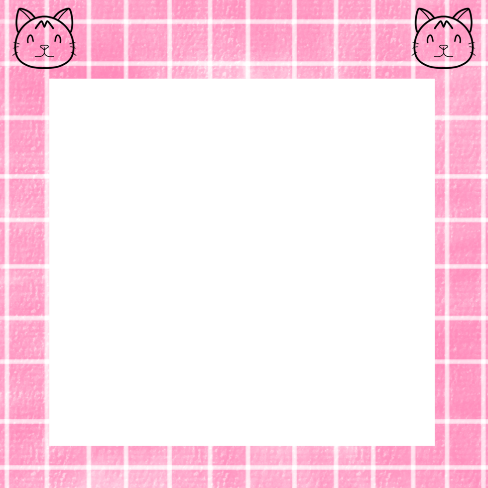 Vintage pink checkered note paper decorated with cute minimal cat face png