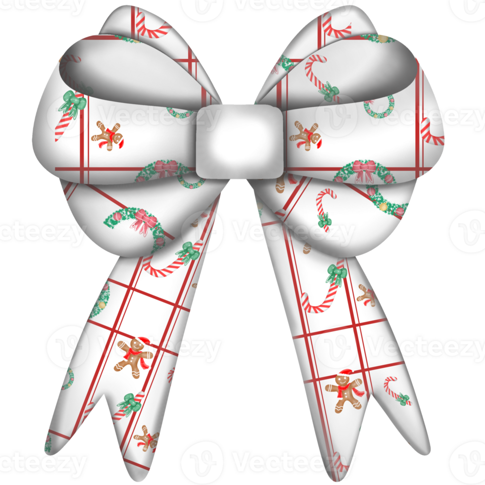 white ribbon bow decorated with red line and cartoon png