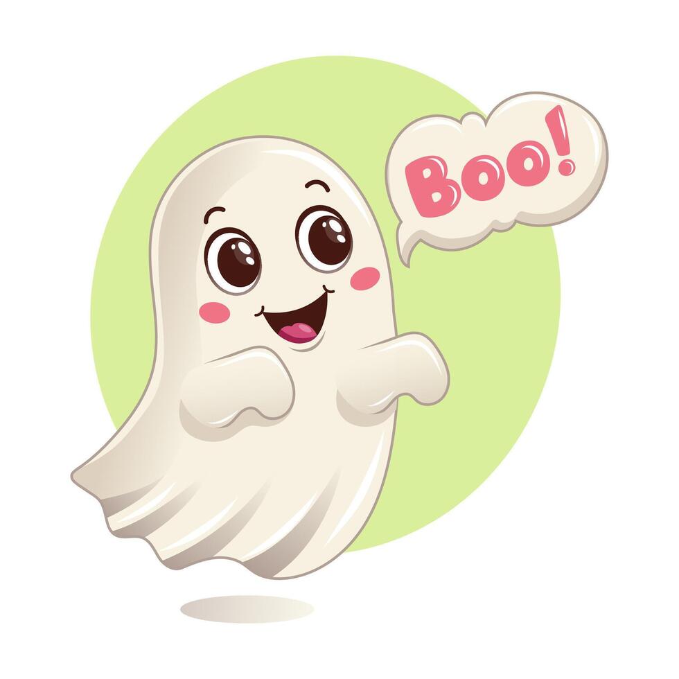 Cute cartoon ghost illustration with big eyes and a playful expression, saying Boo. art vector