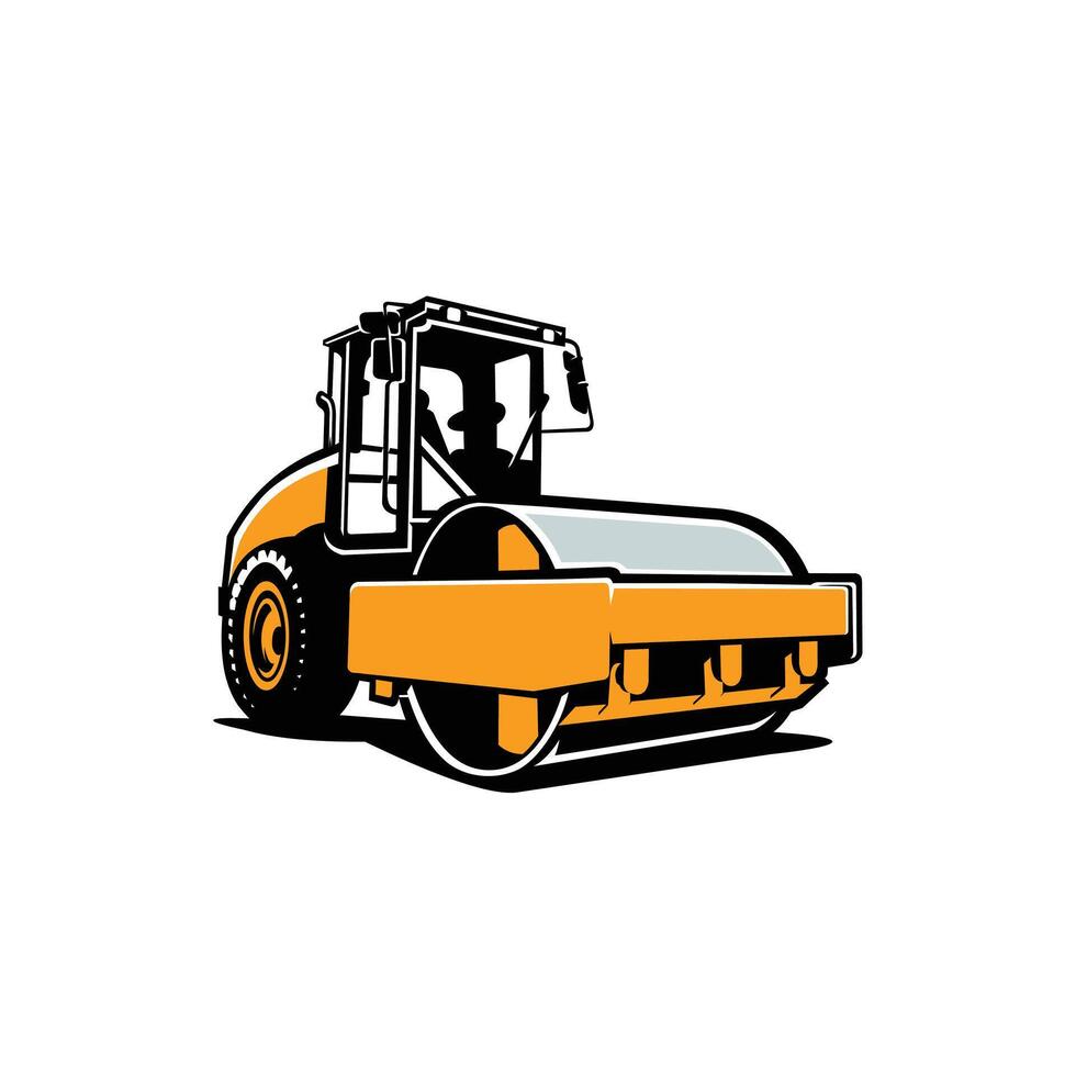 Road roller design, drum roller heavy duty machine design isolated. Best for road construction related industr vector