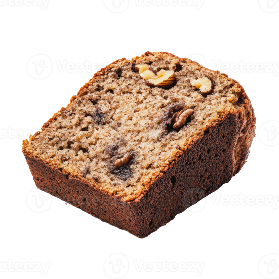 Delicious banana bread slice with nuts on a plate png